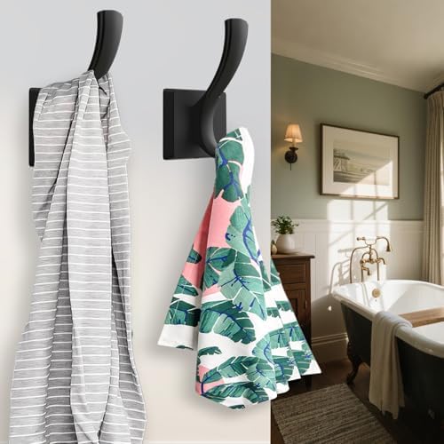 TOFIIGREM Black Wall Hooks Coat Hook, Towel Hooks Robe Hook for Bathroom, Ent...