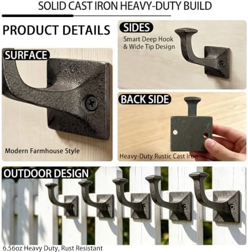 Rustic Cast Iron Wall Coat Hook 2.6×2.3in, Sturdy Vintage Heavy Duty Robe Tow...