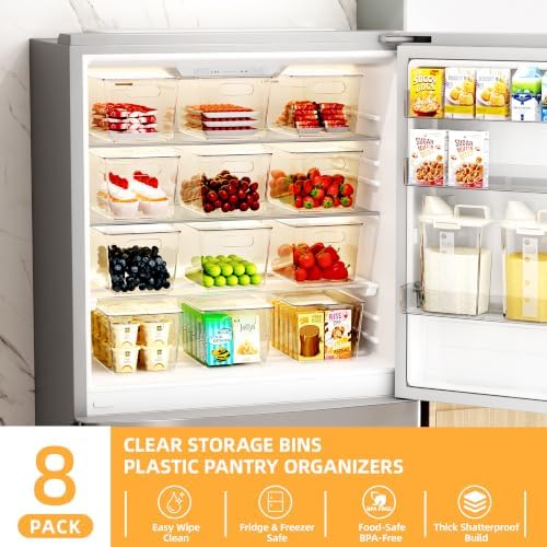 8 Pack Clear Plastic Storage Bins with Lids Stackable, XLarge