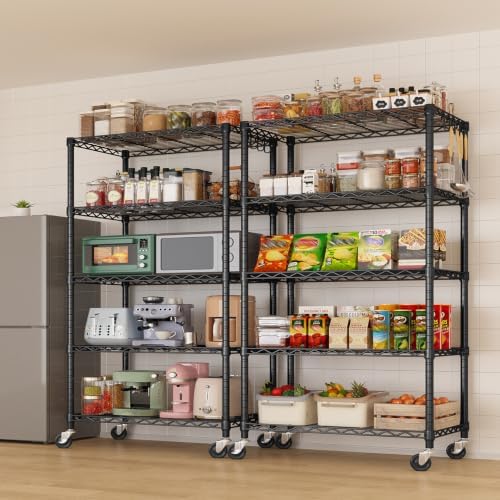 24" W x 18" D x 75" H Wire Storage Shelves with Wheels: 5 Tier...