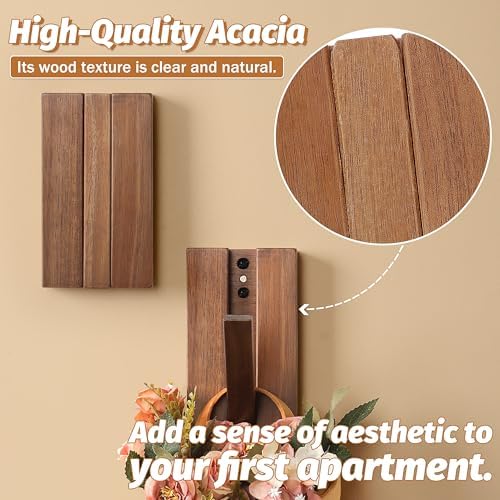 Wood Wall Hooks for Bathroom: 4Pack Foldable Rustic Decor Hangers