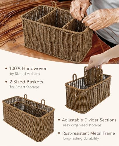 AceList Hanging Wall Basket with Removable Dividers, Set of 2 Woven Storage B...