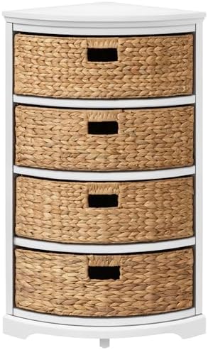 eHemco Hampton Meadows 4 Tier X-Side Corner Table Storage Cabinet, White