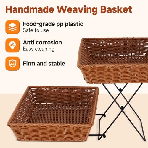 2 Pack Bread Basket Serving Display Tray 20.5x13 In with Clear Roll Top Cover...
