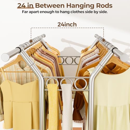HYSEYY Heavy Duty Clothes Rack 620 LBS, Rolling Clothing Rack with Wheels