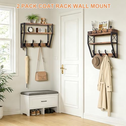 Upgraded 3-Tier Large Coat Rack Wall Mount with Shelf