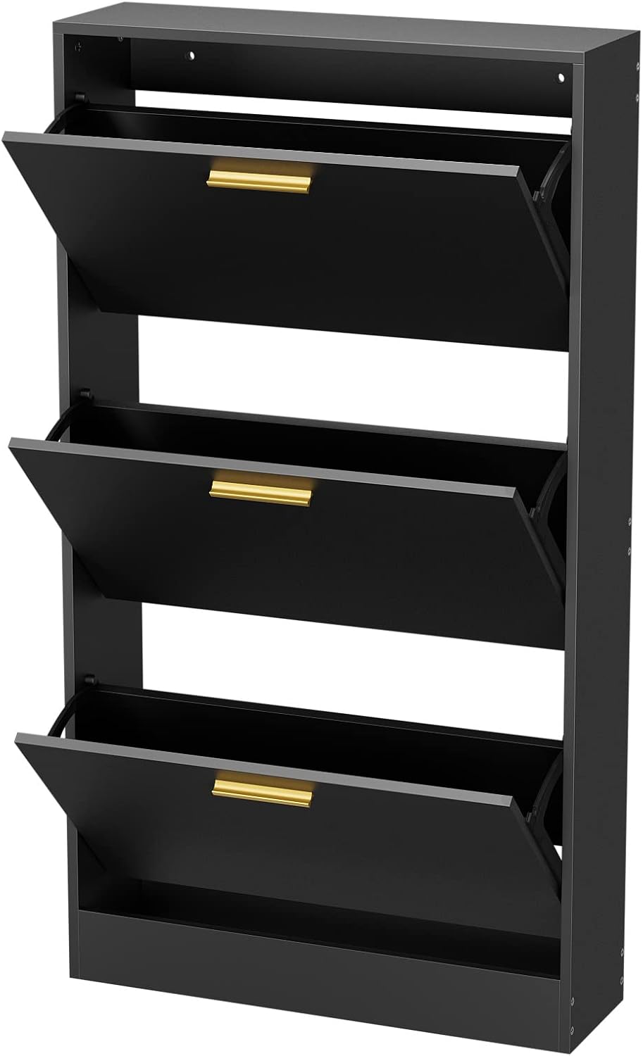 JOZZBY Modern Shoe Cabinet Storage with 3 Flip Drawers, Black丨Slim Freestandi...