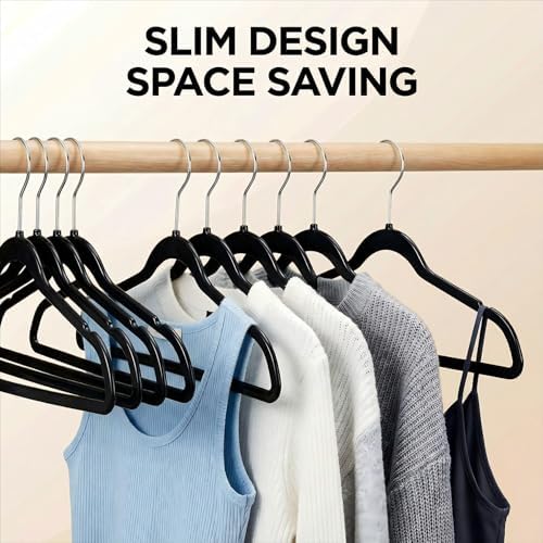 HOUSE DAY Black Plastic Hangers 50 Pack - Ultra-Thin Heavy Duty Non-Velvet