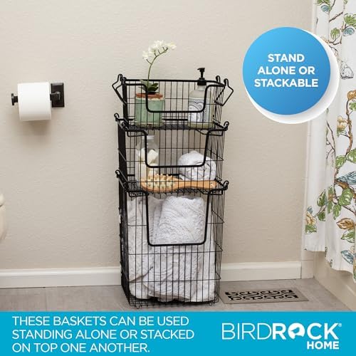 BIRDROCK HOME 3pc Stackable Wire Storage Bins - Fruit Vegetable Organizer - M...