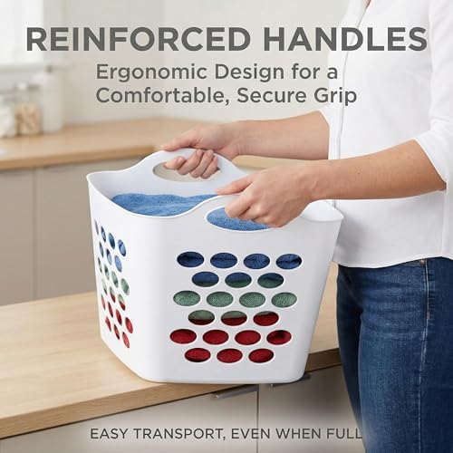 4-Pack Flexible Square Laundry Basket with Built-in Handles, White Plastic Cl...