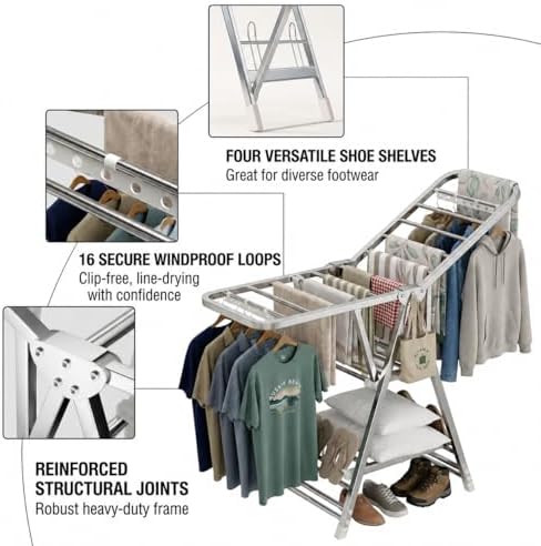 Stainless Steel Clothes Drying Rack, 71-Inch (180cm) Heavy Duty Rust-Resistan...