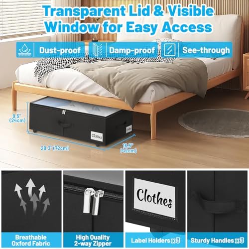 Under Bed Storage with Wheels, 4-Pack 10" Height XXL 75L Rolling Storage...