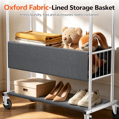 Heavy Duty Rolling Clothing Rack, Double Rod Clothing Storage Organizer
