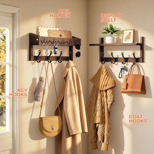 33.86" Wall Mounted Coat Rack with Shelf, 13 Hooks Pre-Assembled