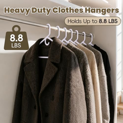 White Plastic Hangers, Heavy Duty Clothes Hangers with Center Hook