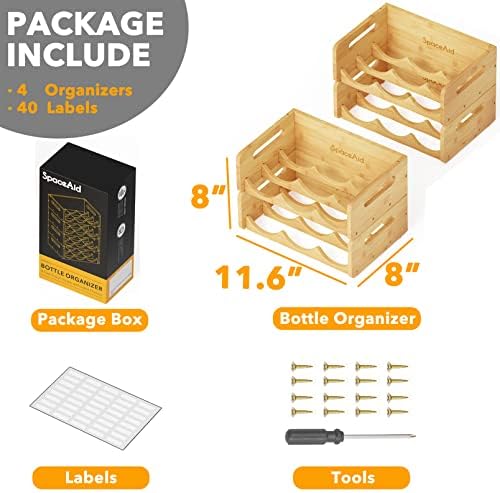 SpaceAid Bamboo Water Bottle Organizer with Labels, Kitchen Pantry Water Bott...