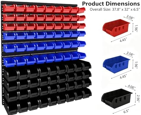 90Pcs Wall Mounted Storage Organizer Bins with Rack, Nuts, Bolts, and Hardwar...