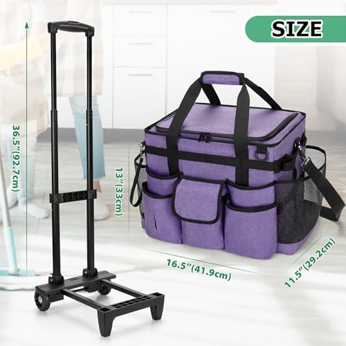 LoDrid Rolling Cleaning Caddy with Lid and Detachable Trolley, Purple