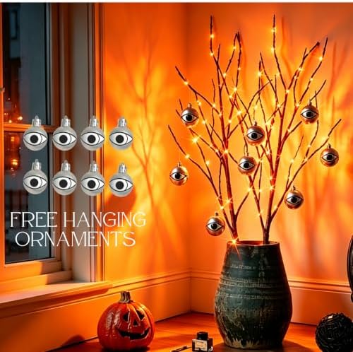 Hairui Lighted Halloween Tree Branches with Timer 32IN 100L Orange Fairy Ligh...