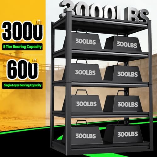 Metal Storage Shelves 5-Tier Garage Shelving Unit, 15.7" Dx35.4 Wx71.2 H...