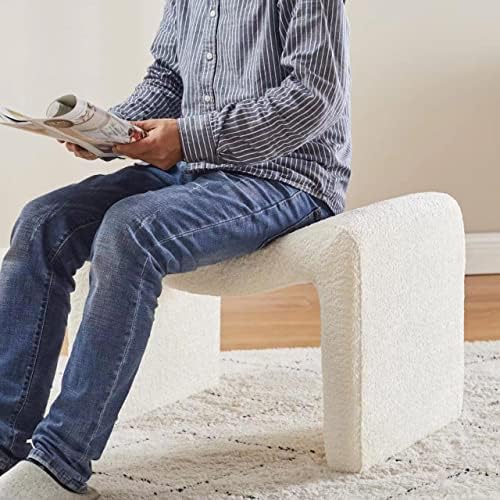 Modern Boucle Ottoman, Vanity Stool Chair, Foot Stool with Wooden Legs Sofa B...