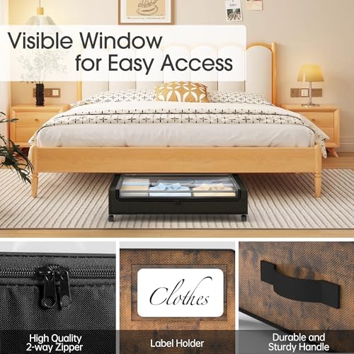 Yecaye Under Bed Storage with Wheels, 4 Pack Under Bed Storage Containers, Un...