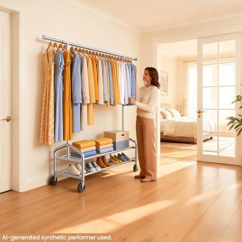 Heavy Duty Clothes Rack Load 650 LBS, Rolling Clothing Rack for Hanging Cloth...