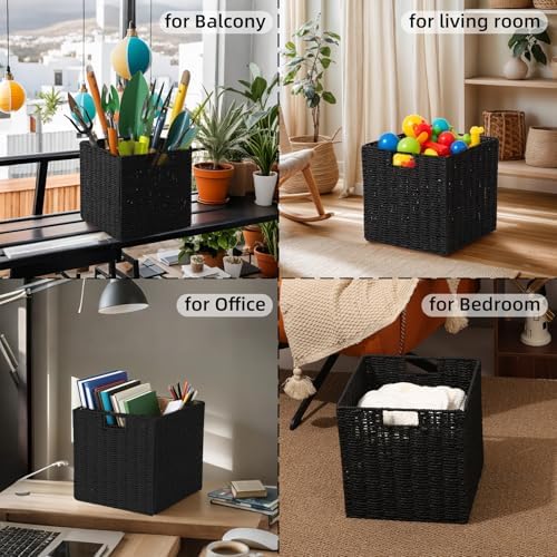 12x12x12in Wicker Basket for Storage,Set of 2 Hand-Woven Paper Rope Wicker Ba...