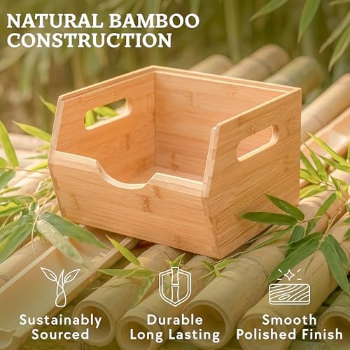 HOMESTEAD Extra Large Bamboo Pantry Storage Bins – 30% Larger, Stackable Pota...