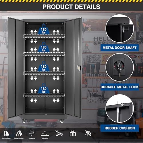 Fesbos Metal Rolling Storage Cabinet-74.6” Tall Steel File Cabinets with Whee...