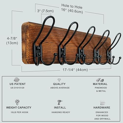 Dseap Coat Rack Wall Mounted - Heavy Duty Farmhouse Rustic Wall Coat Hanger w...