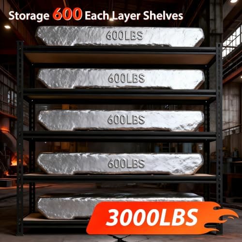 Heavy Duty Garage Shelving, 5 Tier Metal Adjustable Storage Shelves, 3000 LBS...