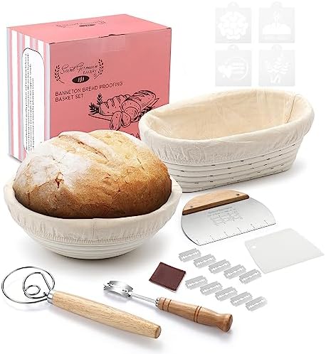 Saint Germain Bakery Premium Round Bread Banneton Basket with Liner - Perfect...