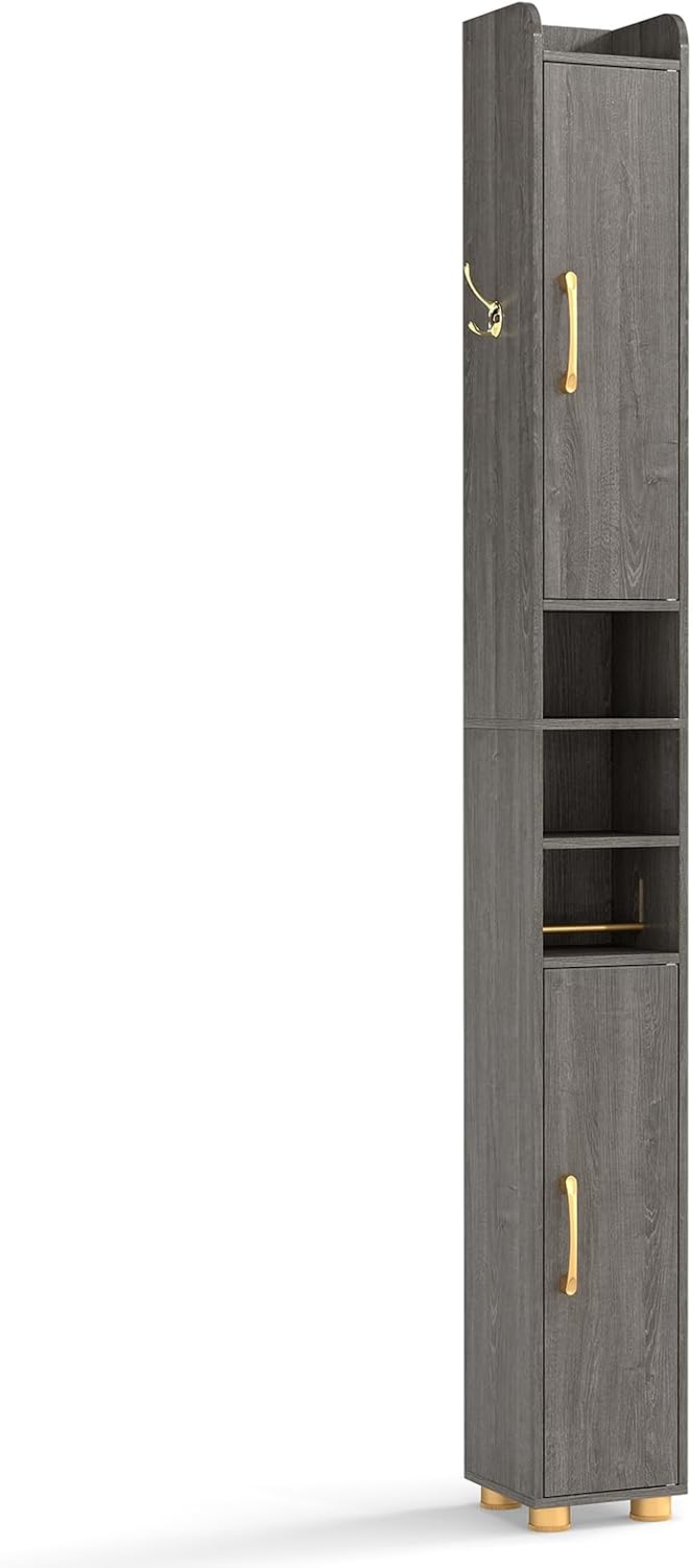 Tangkula Narrow Bathroom Cabinet, 69.5” Tall Storage with 2 Doors & Adjus...