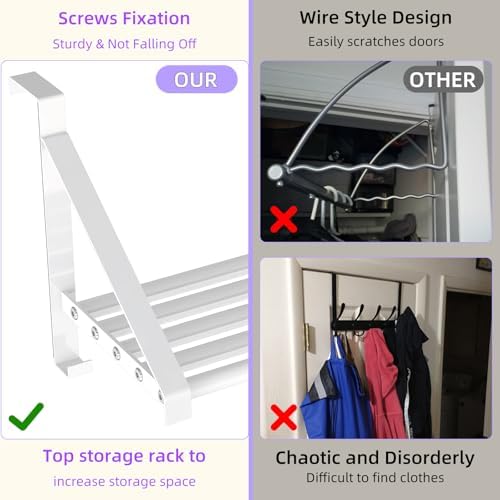 Over The Door Clothes Hanger with 2 Hooks, Stainless Steel Over The Door Hang...