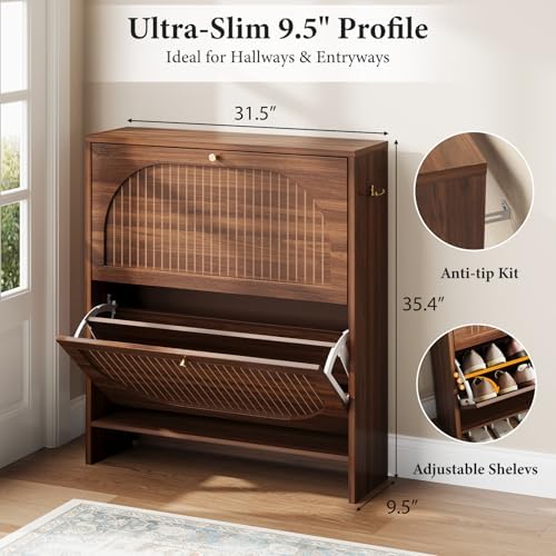 Nicetree Arch-Chic Shoe Cabinet for Entryway, Modern Mid-Century Shoe Storage...