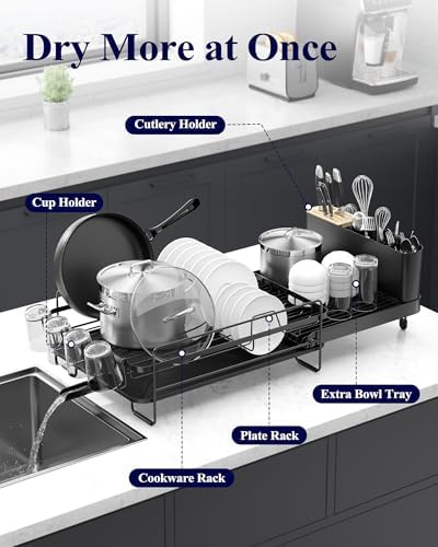 Kitsure Extendable Dish Drying Rack, 19.2"-26.7" L x 12.9" W, ...