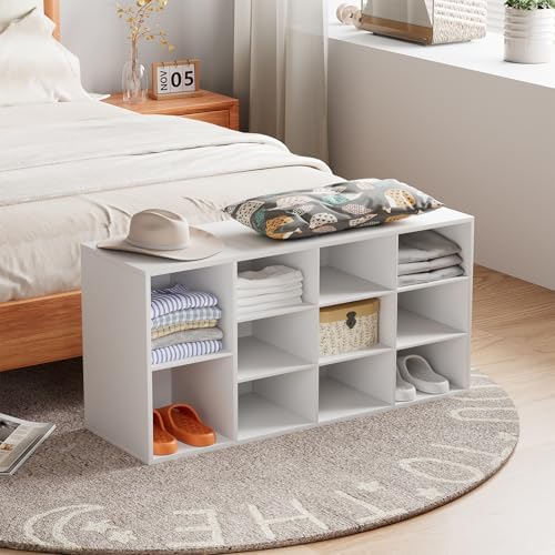 Aenuert 11-Cubby Shoe Rack, 3-Tier Wood Shoe Organizer, Multifunctional Shoe ...