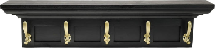 EXCELLO GLOBAL PRODUCTS Black 34" Coat Rack with 5 Gold Hooks: Ready to Hang Entryway Coatrack for Organization of Jackets, Hats, Scarves, Keys & Purses (Black)
