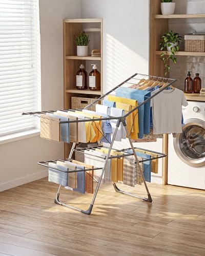 Sakugi Clothes Drying Rack, Foldable 2-Level with 55.5" Adjustable Wings