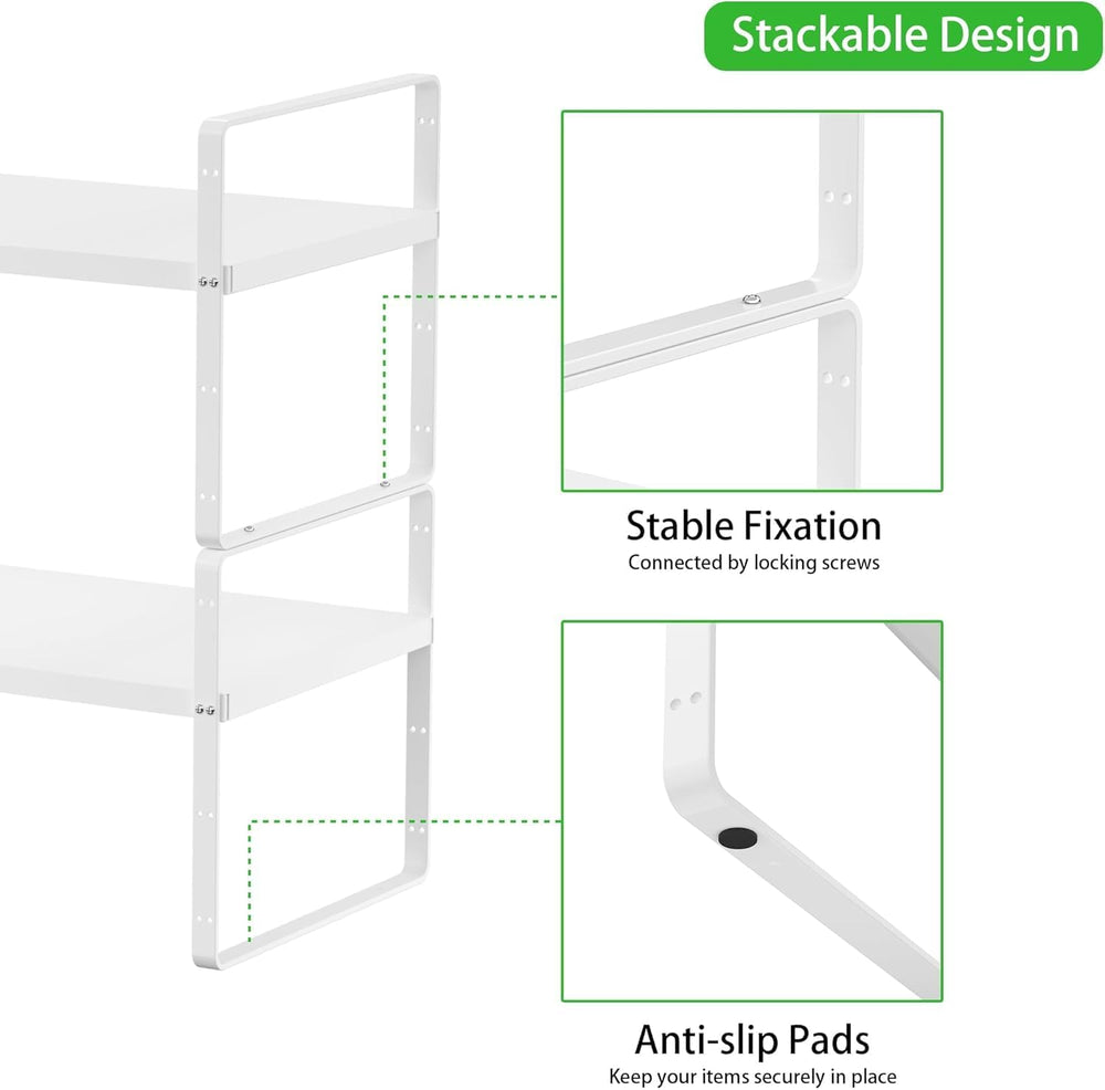 Expandable Kitchen Cabinet Shelf Organizers 2 Pack, Stackable Metal Pantry St...