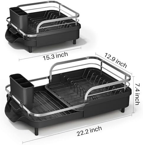 SAYZH Expandable Dish Drying Rack for Small Kitchen Counter, Black