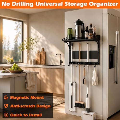 MUTUACTOR Heavy Duty Magnetic Broom Holder,Anti-slip Magnetic Tool Rack with ...