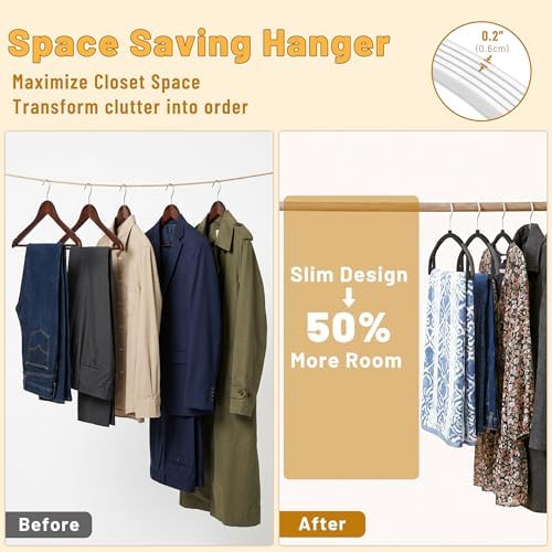 No-Bump Plastic Hangers, 50 Pack, Non-Slip Black