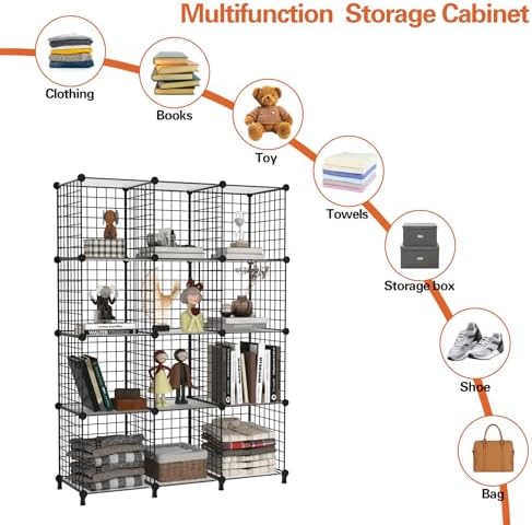 AWTATOS Wire 12 Cube Storage Organizer, Closet Storage Shelves Stackable