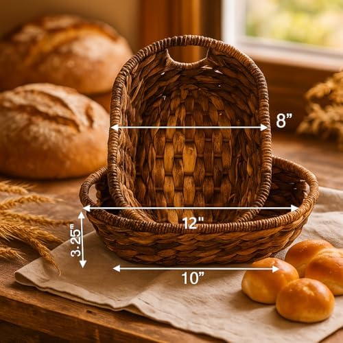 Oval Basket Set of 2, Handwoven Abaca Wicker Bread & Fruit Baskets 12&quo...