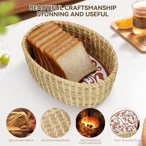 WILLOW WEAVE Natural Bread Warmer Basket with Terracotta Stone