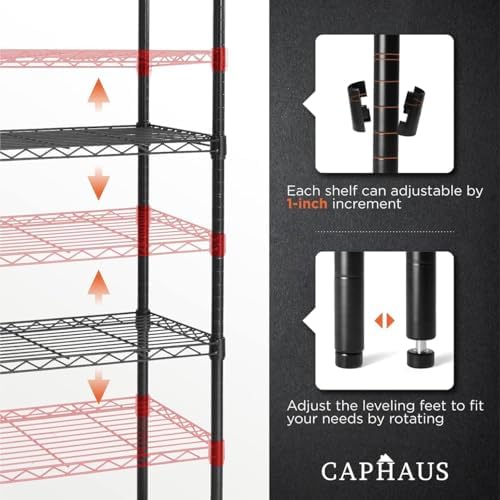 CAPHAUS NSF Black Adjustable Shelf Wire Shelving Unit w/Liner, Basement Stora...