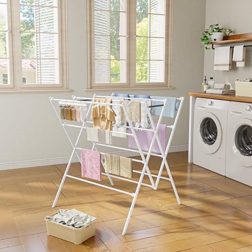 Drying Rack Clothing,12 Drying Poles with Sock Clips Clothes Drying Rack