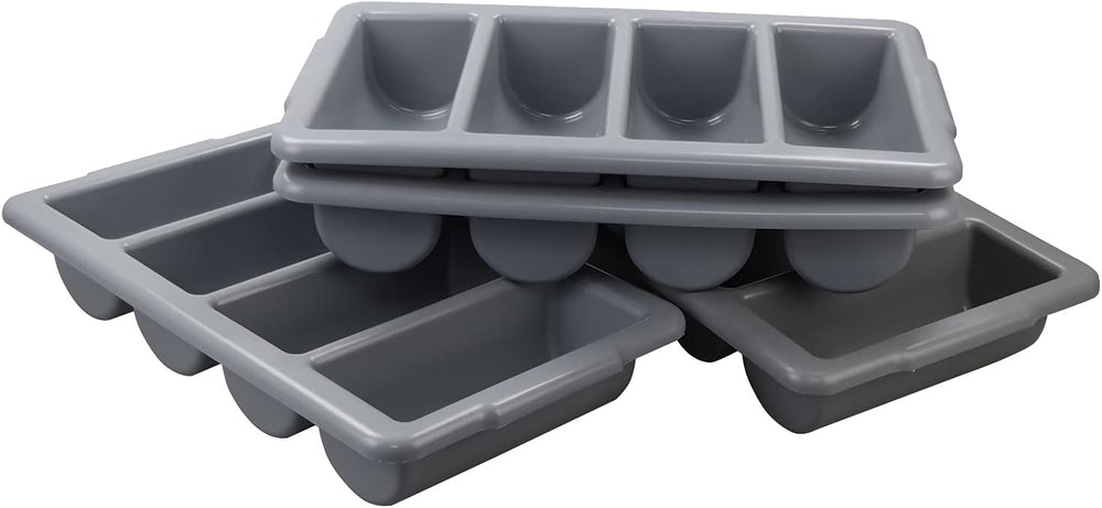 Begale 4-Pack Commercial Cutlery Bin, 4-Compartment Cutlery Bin, Gray